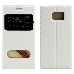 Samsung Galaxy S6 Slim Window View Magnetic Flip Leather Case (White)